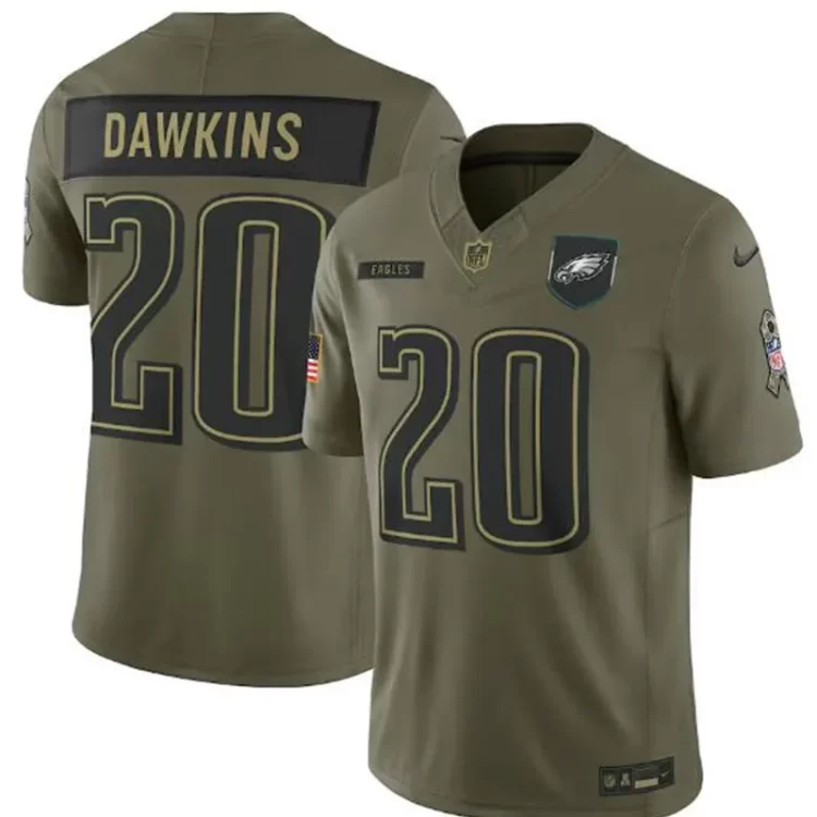 Mens Philadelphia Eagles #20 Brian Dawkins Nike 2025 Salute to Service Retired Limited Jersey - Olive