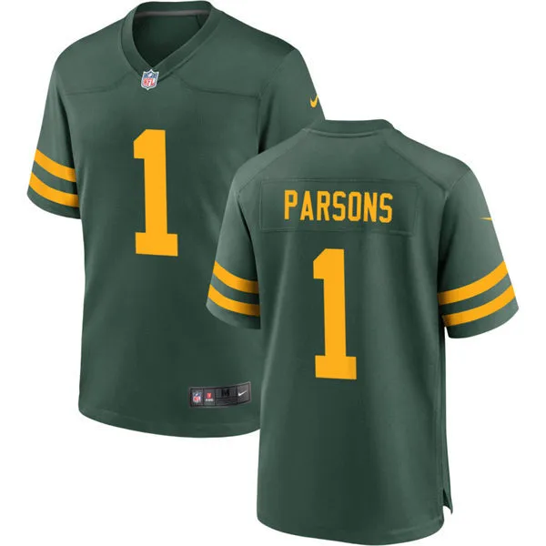 Mens Green Bay Packers #1 Micah Parsons Nike Green Alternate Retro 1950s Throwback Limited Jersey