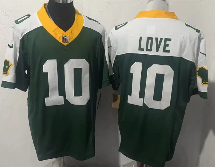 Mens Green Bay Packers #10 Jordan Love Green White Gratitude F.U.S.E. Vapor Limited Jersey