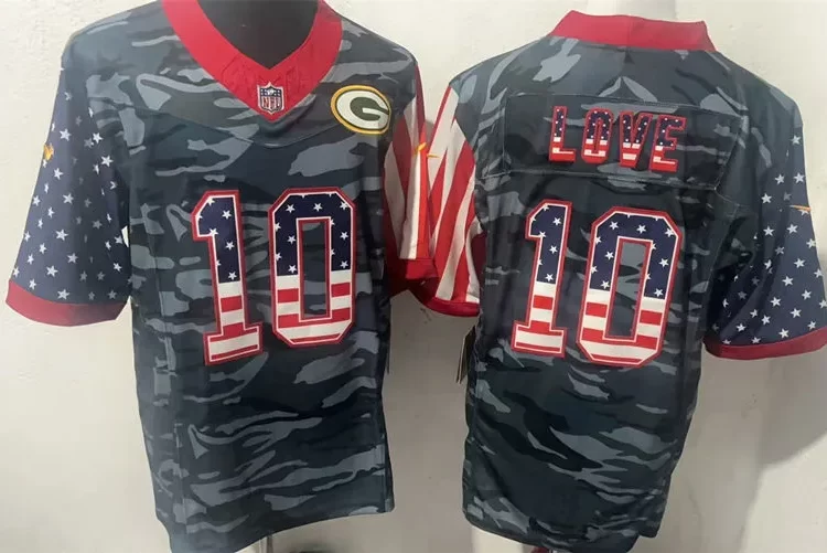 Mens Green Bay Packers #10 Jordan Love Nike USA Flag Fashion Black Vapor Limited Jersey