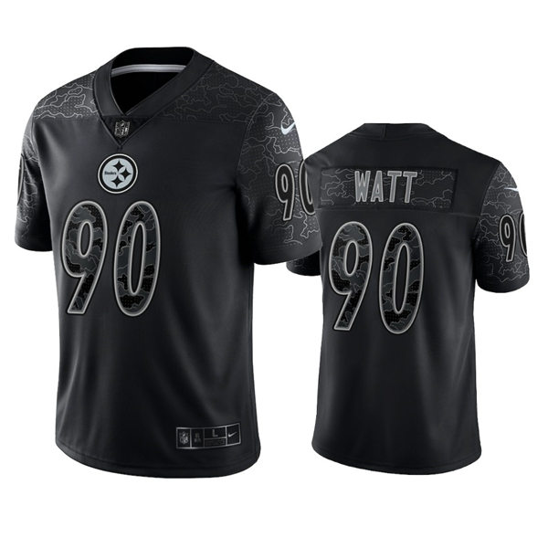 Men's Pittsburgh Steelers #90 T.J. Watt Black Reflective Limited Jersey