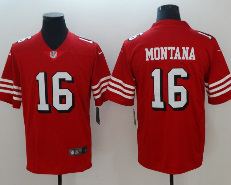 Men's San Francisco 49ers #16 Joe Montana Nike Red Vapor Untouchable Color Rush Limited Player Jersey