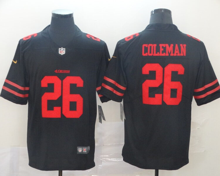 Men's San Francisco 49ers #26 Tevin Coleman Nike Black Alternate Vapor Limited Player Jersey