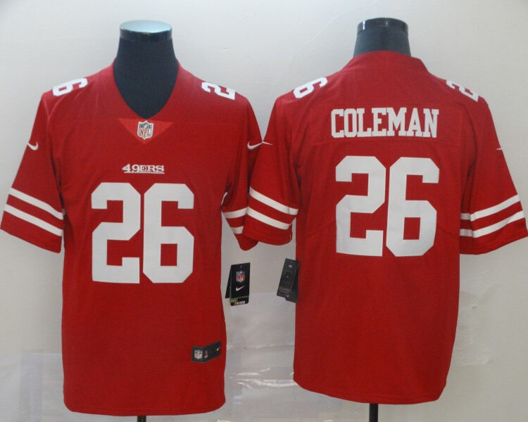 Men's San Francisco 49ers #26 Tevin Coleman Nike Scarlet Vapor Limited Player Jersey
