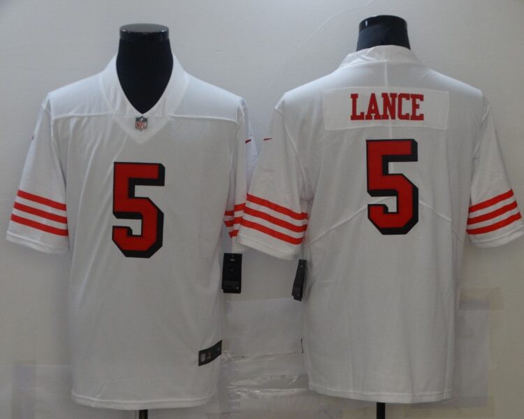 Men's San Francisco 49ers #5 Trey Lance Nike White Vapor Untouchable Color Rush Limited Jersey