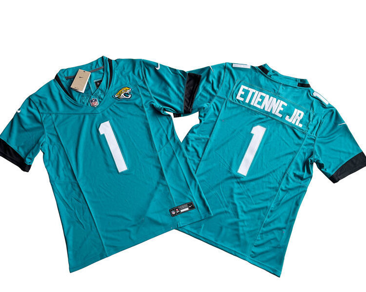 Men's Jacksonville Jaguars #1 Travis Etienne Jr. Nike Teal Alternate 2023 F.U.S.E. Vapor Limited Jersey