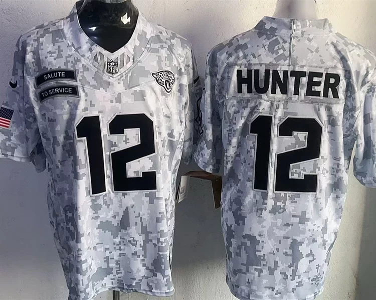 Men's Jacksonville Jaguars #12 Travis Hunter Arctic Camo 2024 Salute To Service Limited Jersey