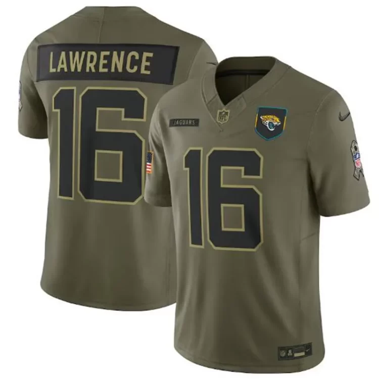 Mens Jacksonville Jaguars #16 Trevor Lawrence Nike 2025 Salute to Service Limited Jersey - Olive