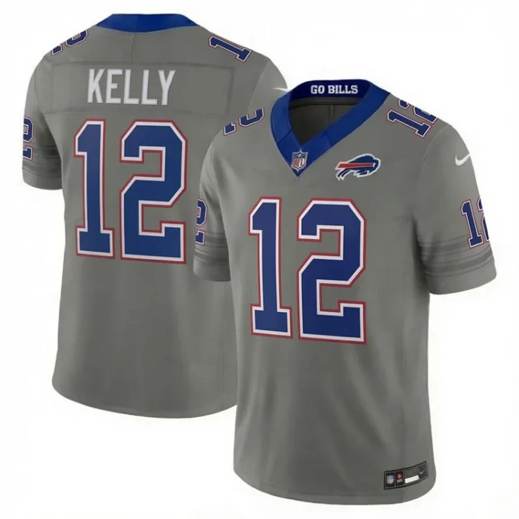Mens Buffalo Bills Retired Player #12 Jim Kelly Nike Gray Nickel City Vapor F.U.S.E. Limited Jersey