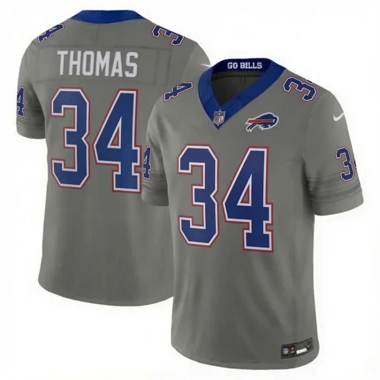 Mens Buffalo Bills Retired Player #34 Thurman Thomas Nike Gray Nickel City Vapor F.U.S.E. Limited Jersey