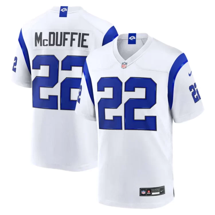 Mens Los Angeles Rams #22 Trent McDuffie Nike Fearsome White Vapor F.U.S.E. Limited Jersey