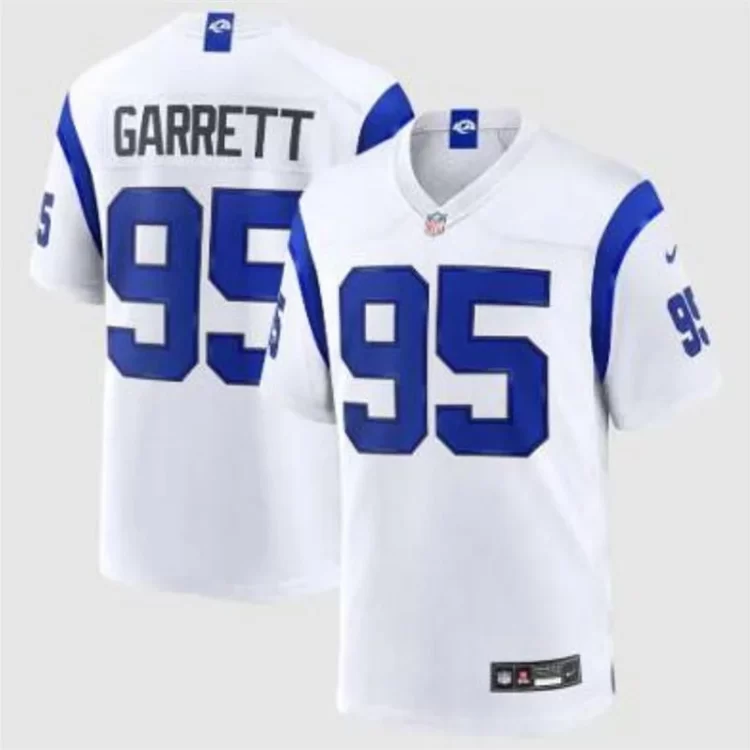 Mens Los Angeles Rams #95 Myles Garrett Nike Fearsome White Vapor F.U.S.E. Limited Jersey