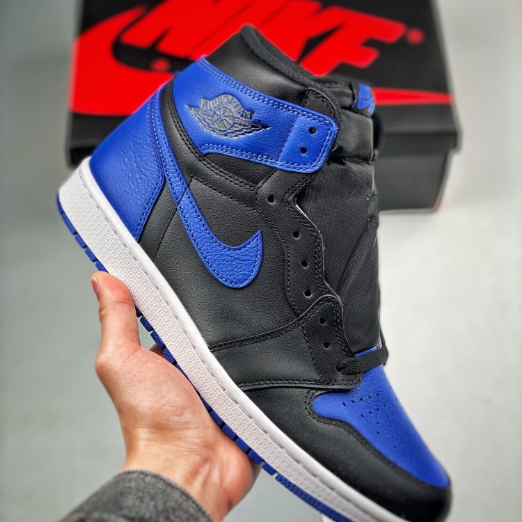 Mens AIR JORDAN 1 RETRO BLACK ROYAL BLUE 555088-007