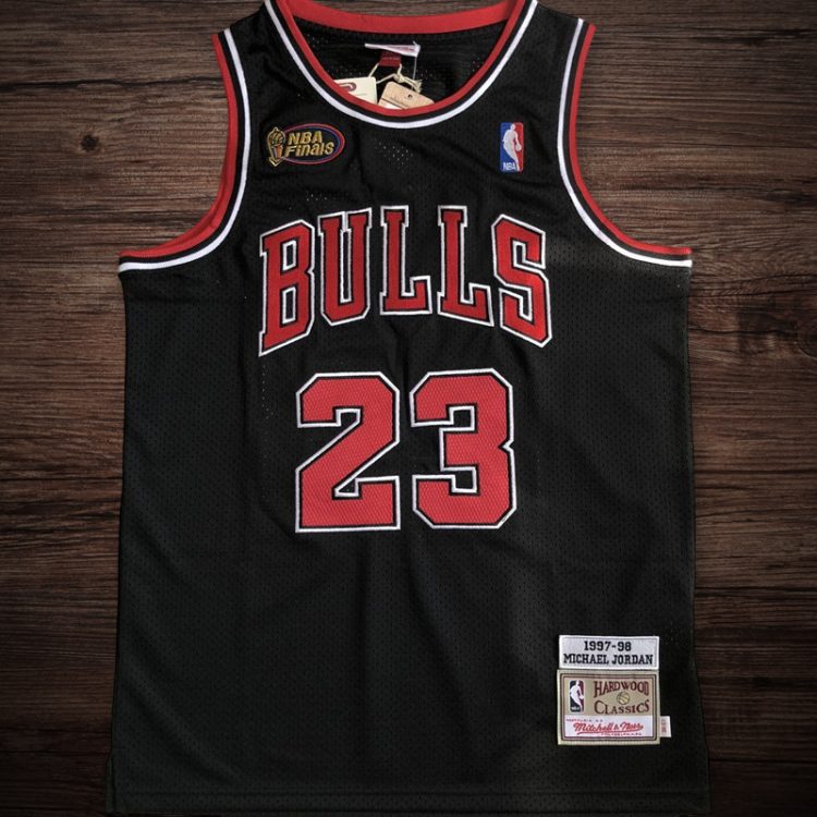 Men's Chicago Bulls 1997-98 Finals #23 Michael Jordan Jersey Black