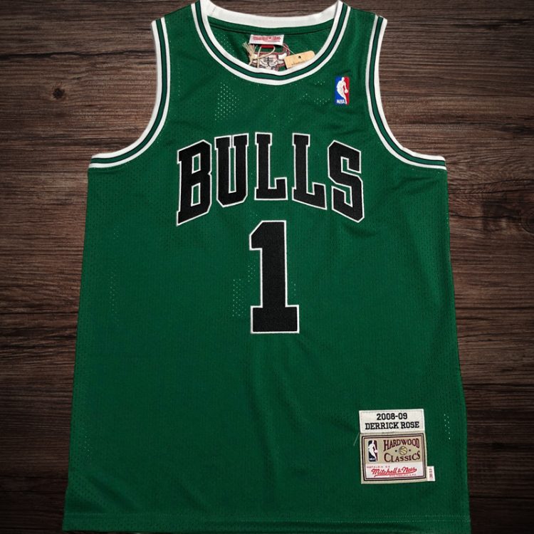 Men's Chicago Bulls 2008-09 #1 Derrick Rose Green/Black Jersey
