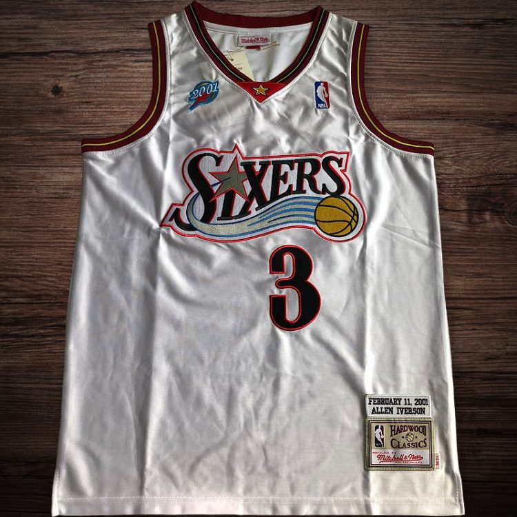Men's Sixers 2001 All star #3 Iverson white jersey