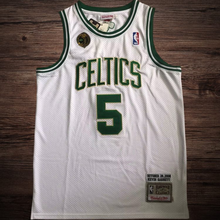 Men's Boston Celtics 2008 Champions #5 Kevin Garnett White Jersey