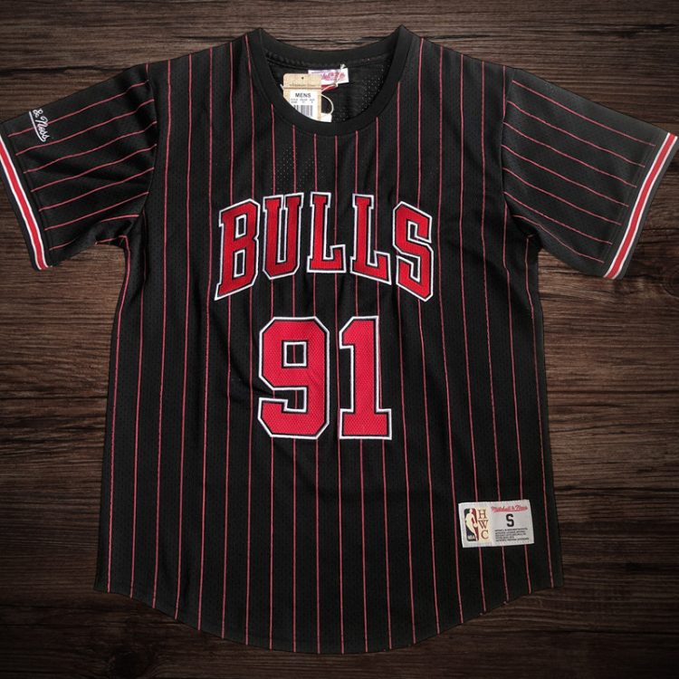 Men's Chicago Bulls #91 Rodman Stripe Short Sleeve Jersey