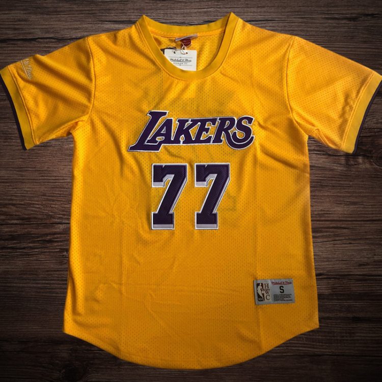 Men's Los Angeles Lakers #77 Doncic Yellow Short Sleeve Jersey