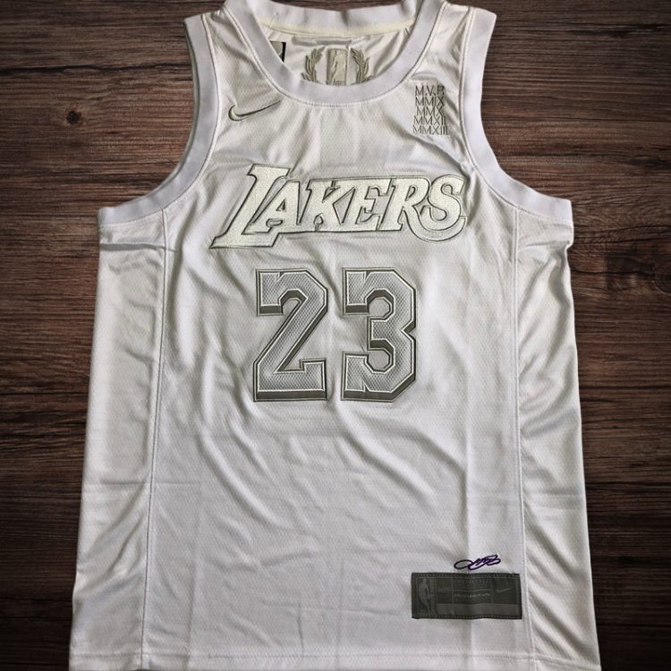 Men's Lakers #23 James MVP White All Stitched Jersey