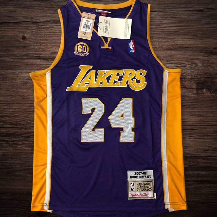 Men's Los Angeles Lakers 60Th Anniversary #24 Kobe Bryant 2007-08 Jersey Purple
