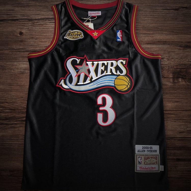 Men's Sixers 2000-01 NBA Finals #3 Iverson Black jersey