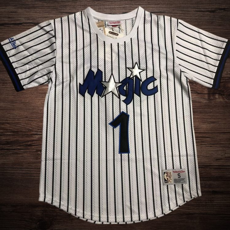 Men's Orlando Magic #1 McGrady White Stripe Short Sleeve Jersey