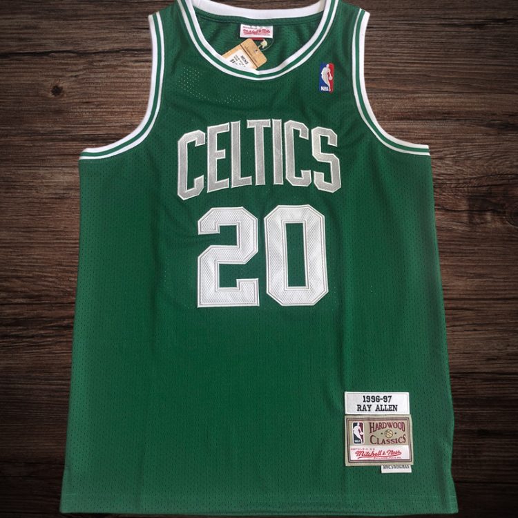 Men's Boston Celtics 1996-97 #20 Ray Allen Jersey Green All Stitched