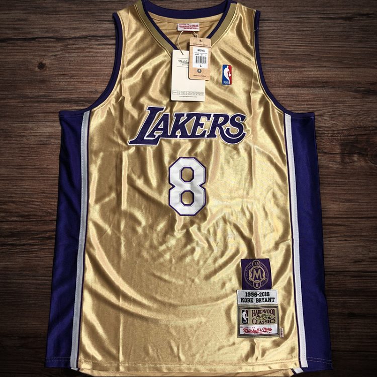 Men's Los Angeles Lakers 1996-2016 Hall of Fame #8 Kobe Bryant Jersey Gold