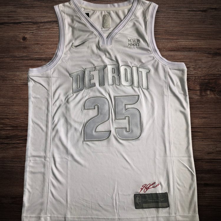 Men's Detroit Pistons MVP #25 Rose White Jersey