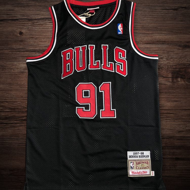 Men's Chicago Bulls 1997-98 #91 Dennis Rodman Jersey Black