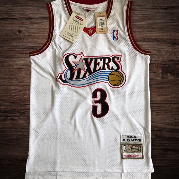 Men's Philadelphia 76ers 1997-98 #3 Allen Iverson Jersey White