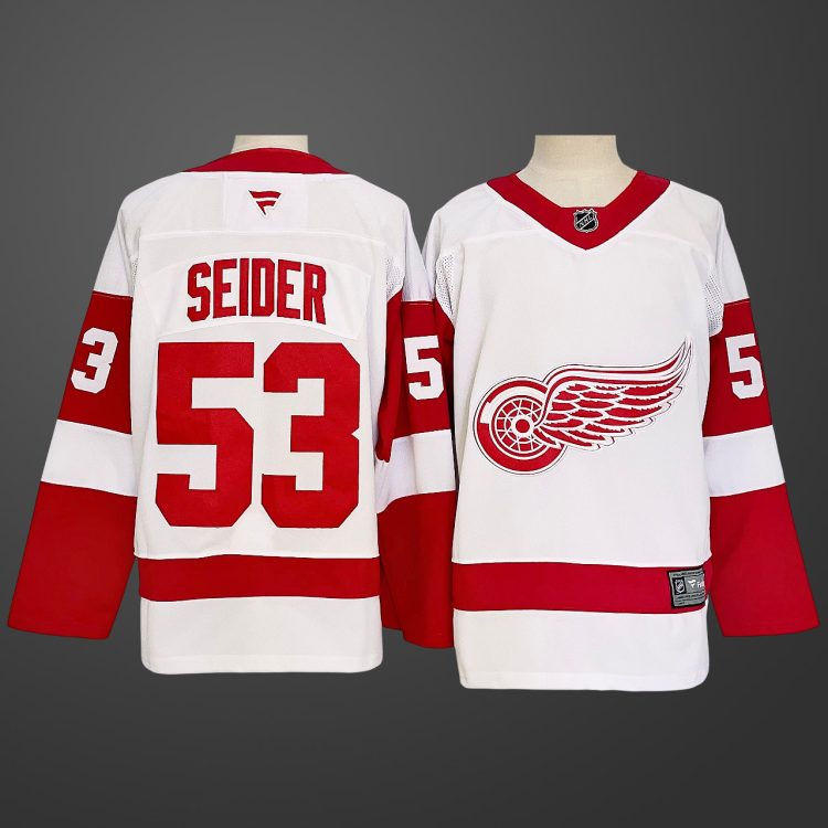 #53 Moritz Seider White Detroit Red Wings Jersey