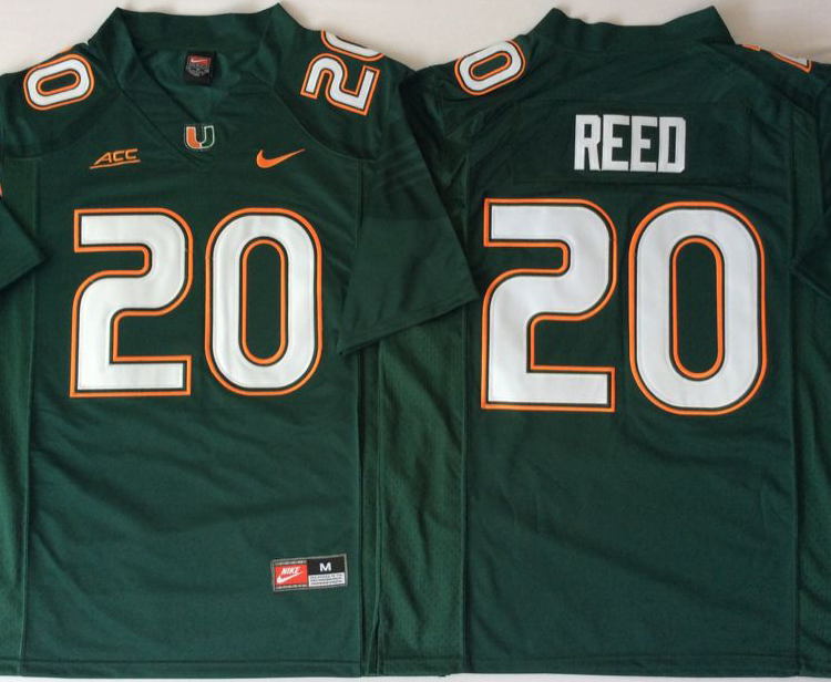 2018 Miami Hurricanes Green #20 REED Stitched Jersey