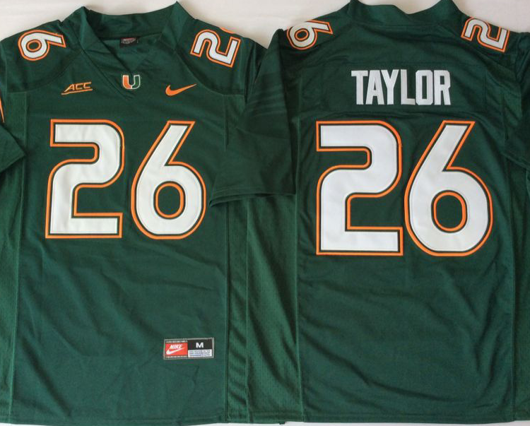 2018 Miami Hurricanes Green #26 TAYLOR Stitched Jersey