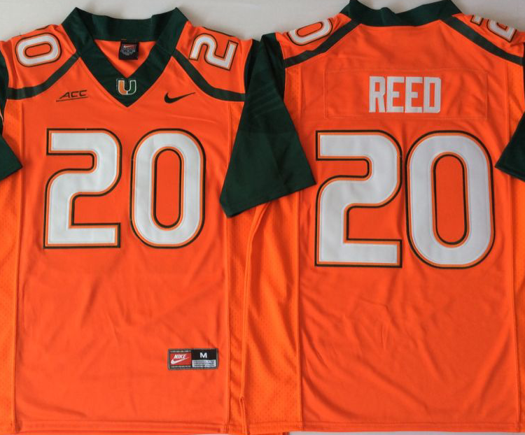 2018 Miami Hurricanes Orange #20 REED Stitched Jersey