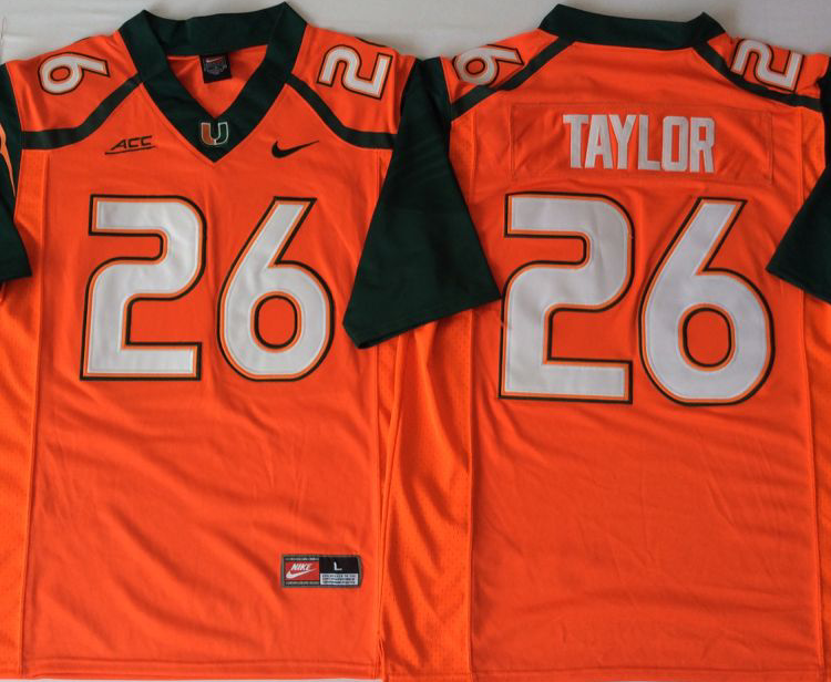 2018 Miami Hurricanes Orange #26 TAYLOR Stitched Jersey