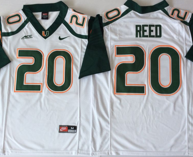 2018 Miami Hurricanes White #20 REED Stitched Jersey
