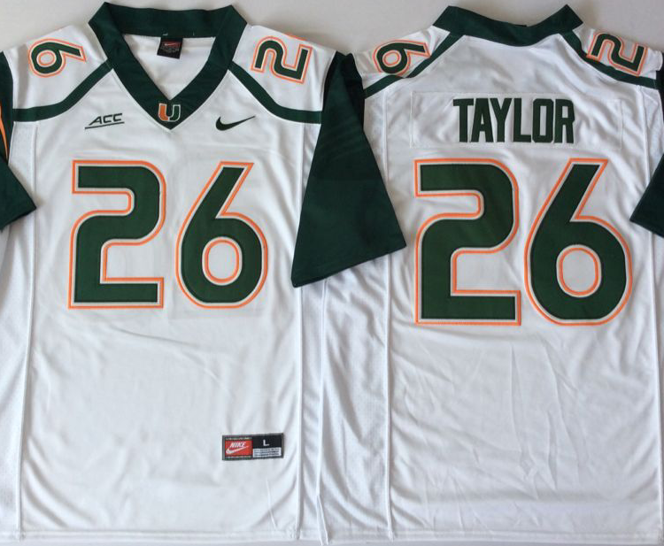 2018 Miami Hurricanes White #26 TAYLOR Stitched Jersey