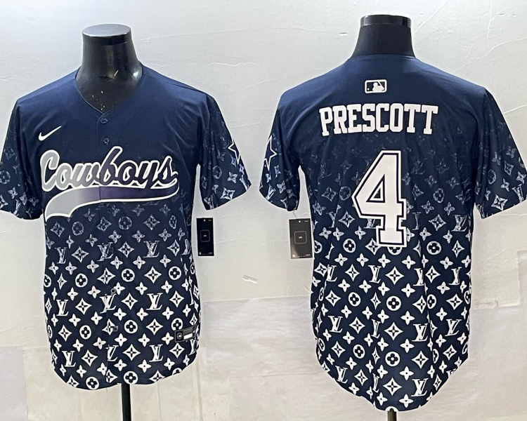 Men's Dallas Cowboys #4 Prescott fashion navy baseball jersey