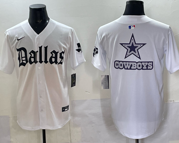 Men's Dallas Cowboys white team blank baseball jersey