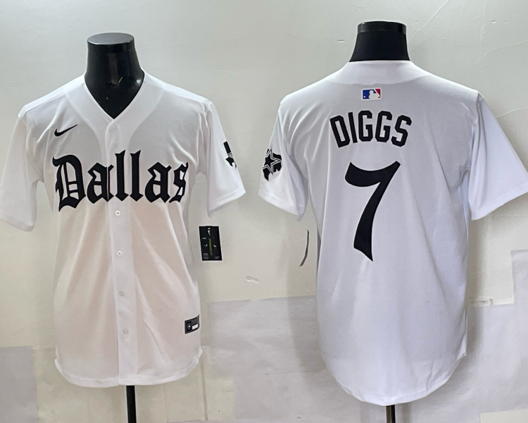 Men's Dallas Cowboys #7 Diggs white baseball jersey