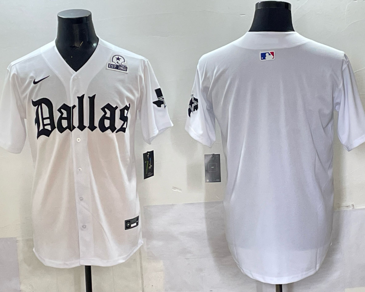 Men's Dallas Cowboys white team blank baseball jersey