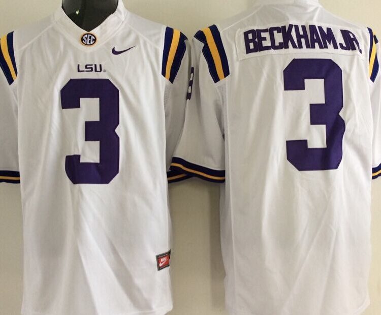 LSU Tigers #3 White Beckham JR. Stitched Jersey