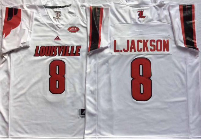Louisville Cardinals White #8 L.JACKSON Stitched Jersey