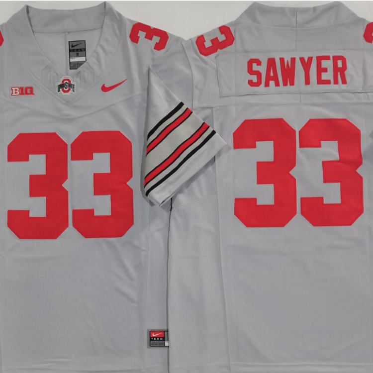 Ohio State Buckeyes GRAY #33 SAWYER Stitched Jersey