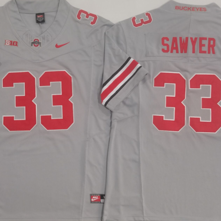 Ohio State Buckeyes GRAY #33 SAWYER Stitched Jersey