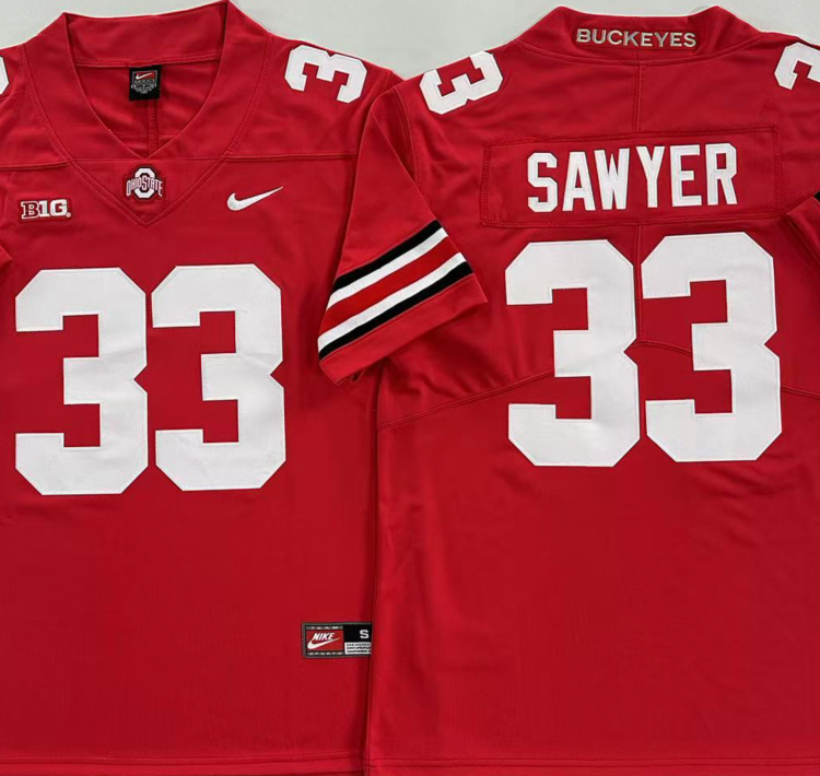 Ohio State Buckeyes Red #33 SAWYER Stitched Jersey