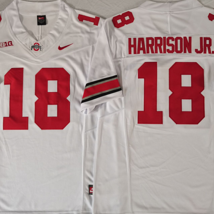 Ohio State Buckeyes White 18 HARRISON JR. Stitched Jersey