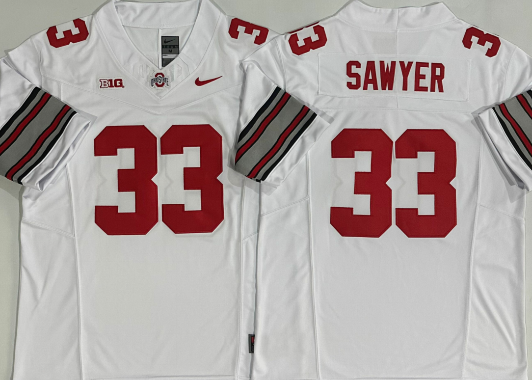 Ohio State Buckeyes White #33 SAWYER-2